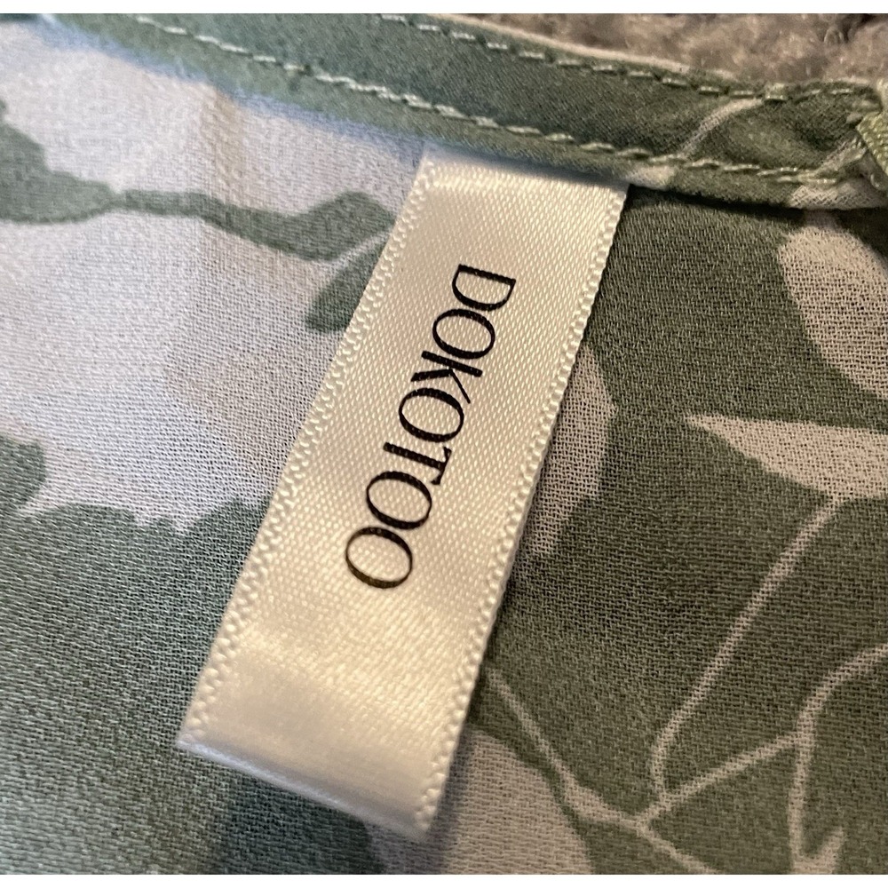DOKOTOO Tired Floral Mini Dress Sz M Belted Sage White Long Sleeve Boho Chic - Picture 11 of 15